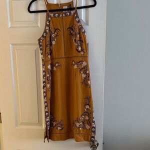 Anthropologie Beautiful Floral Embroidered Mustard Dress